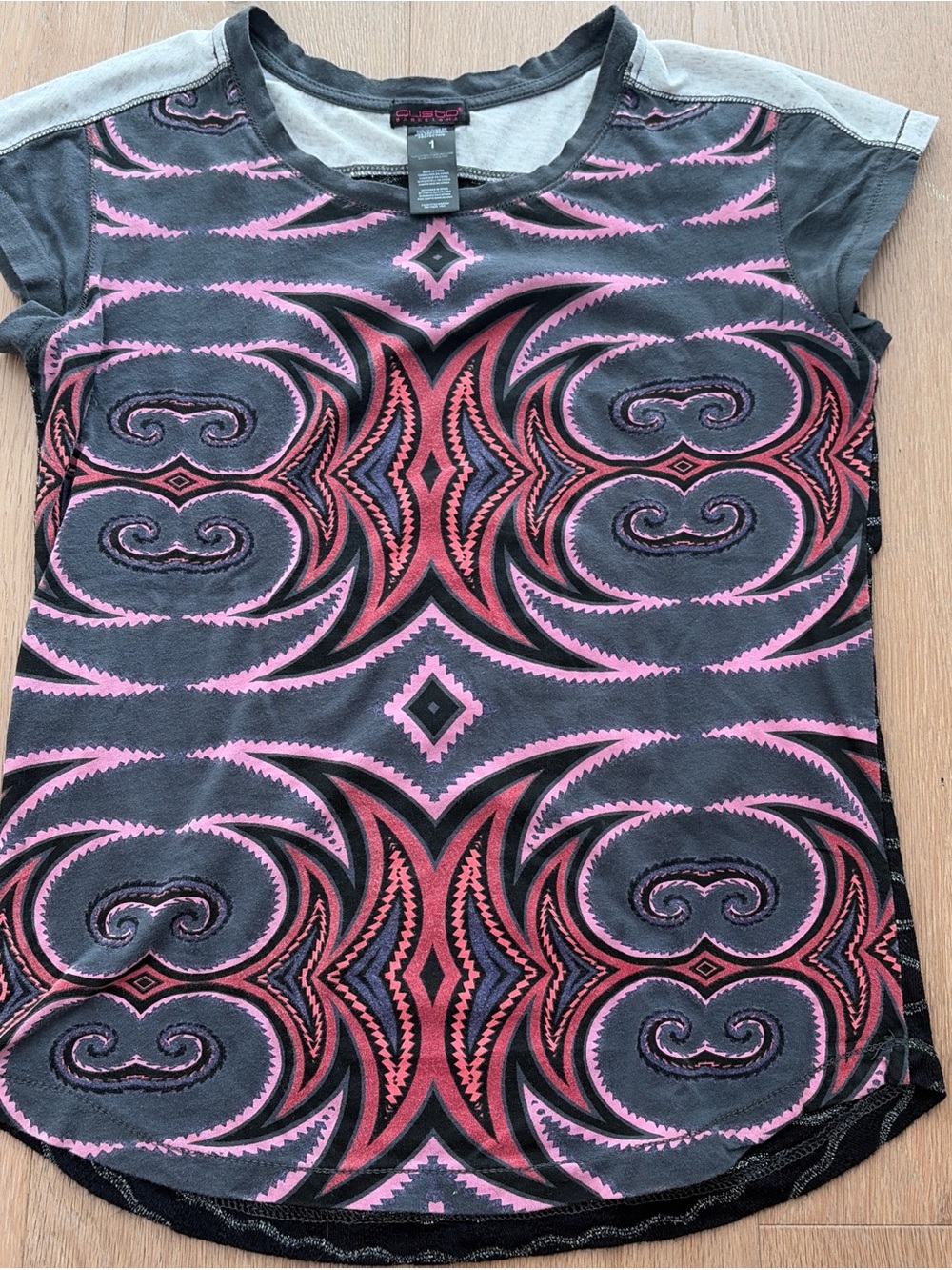 Custo Barcelona Charcoal, Pink & Red Tribal Graphic Tee